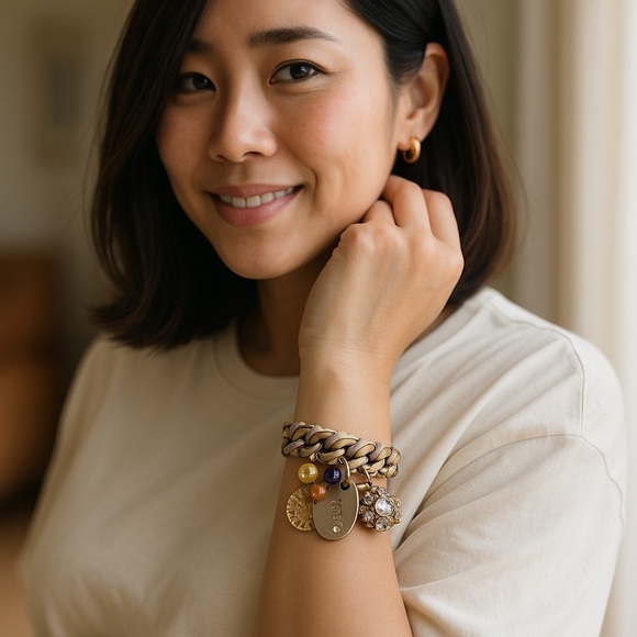 Unbranded Jewelry - Gray Braided Leather Stainless Steel Cuban Chain Women’s Charm Love Bracelet